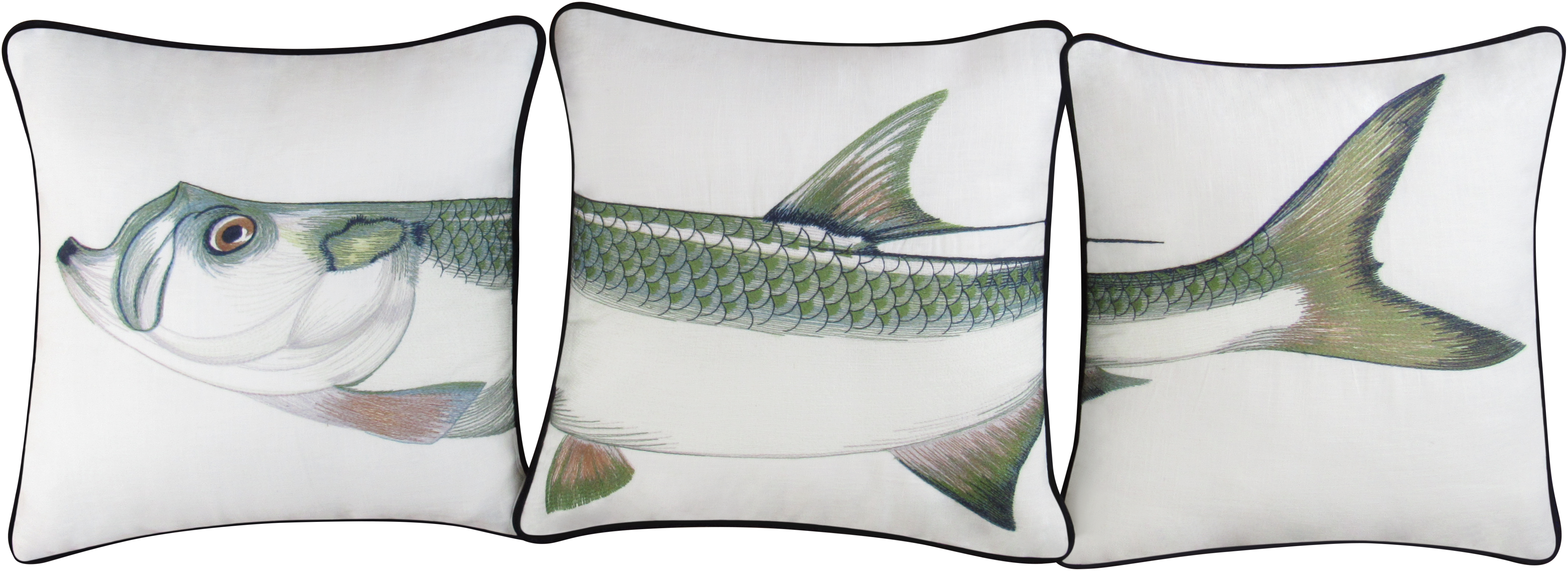 Tarpon Green Embroidered Pillow Cover Set