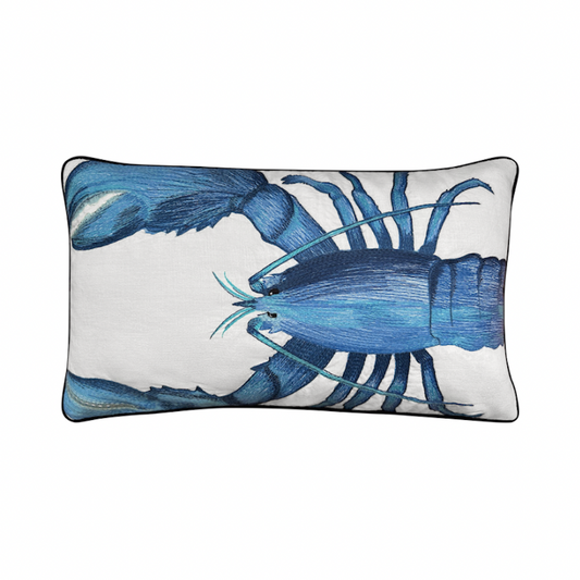 Blue Lobster Embroidered Pillow Cover