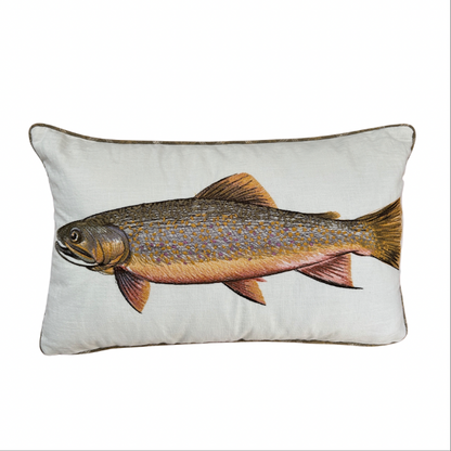 Brook Trout Single Embroidered Pillow Cover