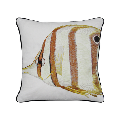 Butterfly Fish Embroidered Pillow Cover