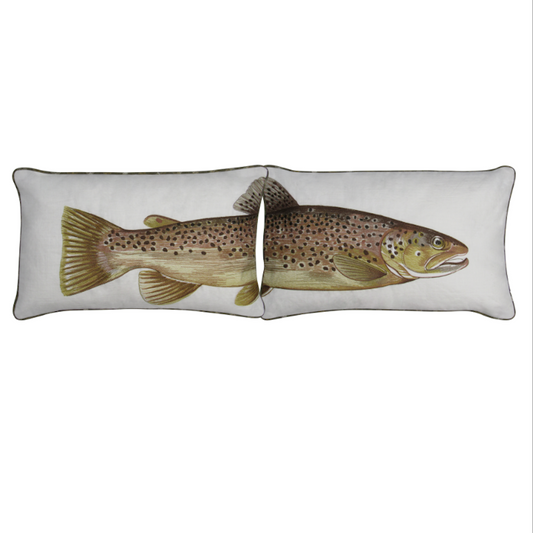 Brown Trout Embroidered Pillow Cover Set