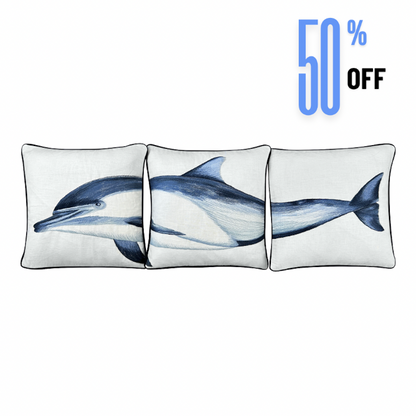 Dolphin 3 Piece Embroidered Pillow Cover Set