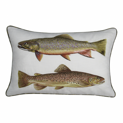 Double Trout Embroidered Pillow Cover