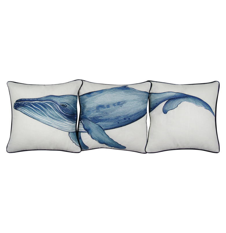 Humpback Whale 3 Piece Embroidered Pillow Cover Set