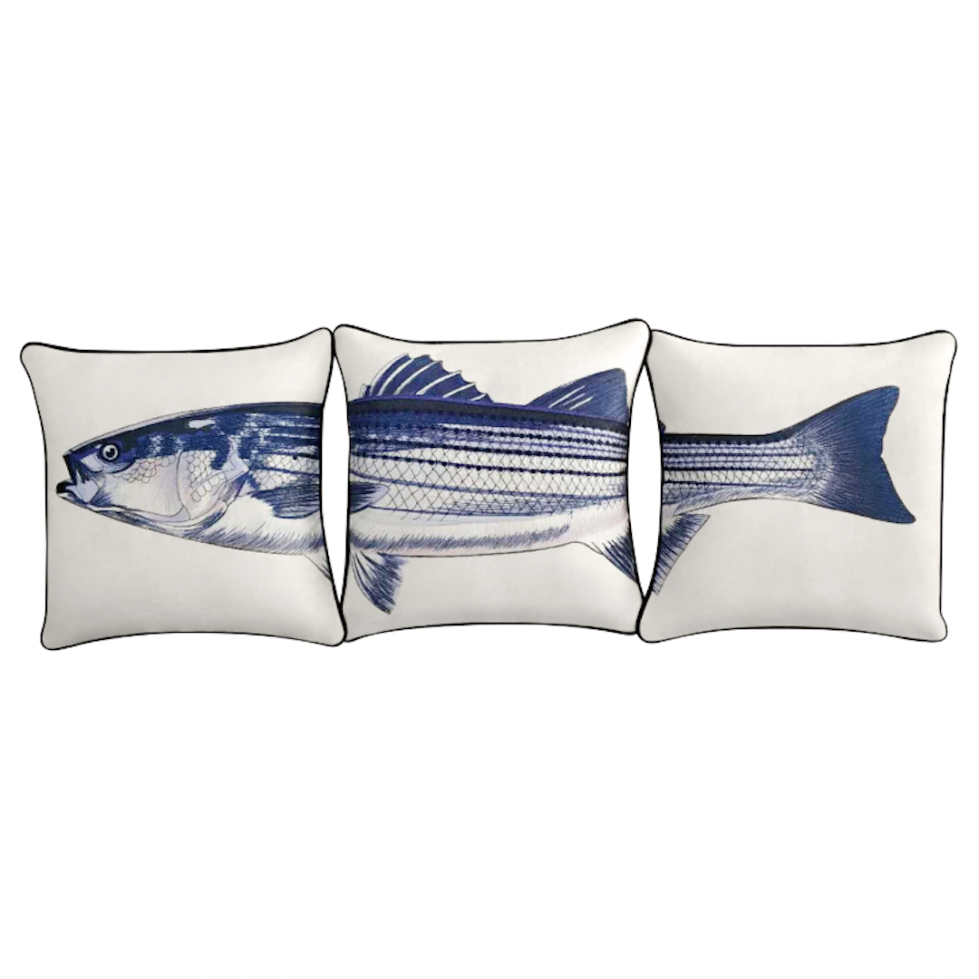 Striped Bass Embroidered Pillow Cover Set